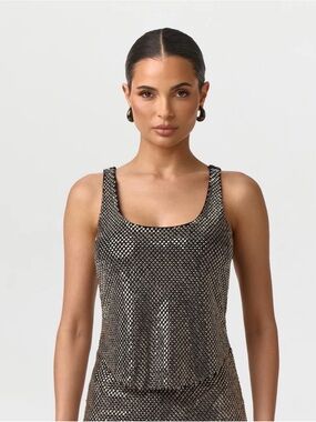 Metallic Rhinestone Scoop Neck Tank Top - Black & silver